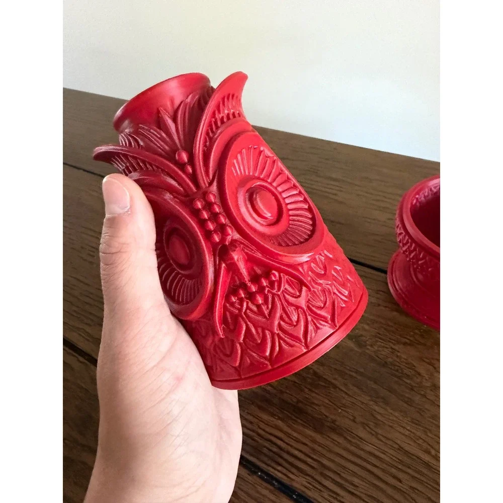 Owl Fairy Lamp Red 3D Printed Viking Fairy Lamp Style Textured